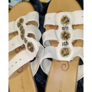 Elegant White Sandals with Gold Accents